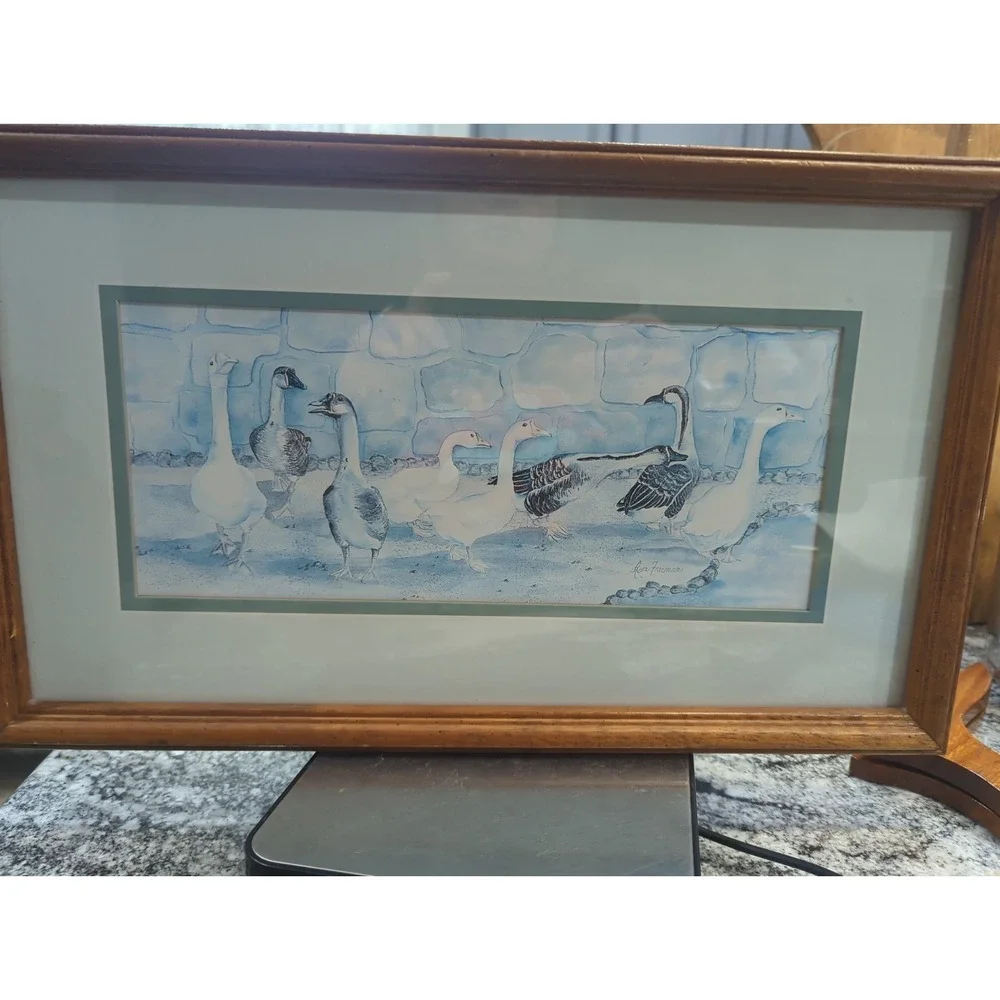 Vintage Goose Ava Freeman Home Interiors Signed Watercolor Print Framed Matted